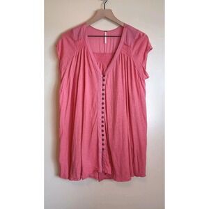 Free People Coral Pink Oversized Tunic Top Boho Swing Henley Linen  S